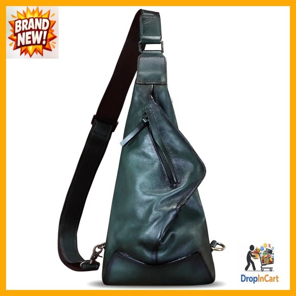 Vintage Genuine Leather Sling Backpack Crossbody Daypack Adjustable Strap
